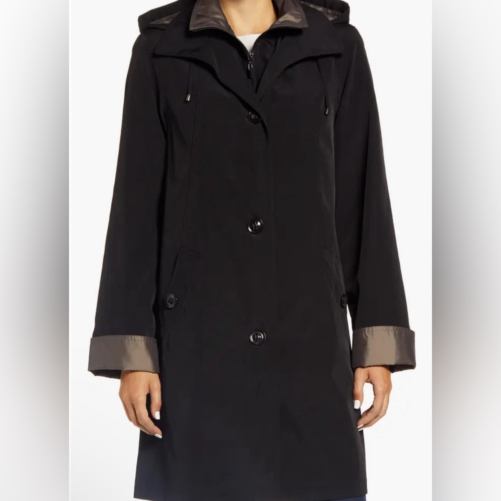 Elegant Black Trench Coat with Hood